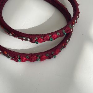 تل دخترانه گلدوزی زرشکی