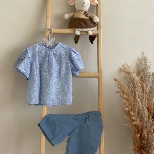 ست شومیز و شلوارک گل نسا آبی