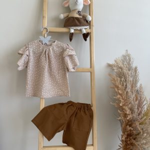 ست شومیز و شلوارک گل نسا کرمی (2)