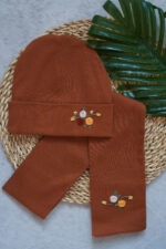 شال و کلاه گلدوزی نرگس قهوه ای (3)