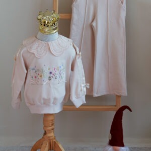 ست راحتی دخترانه پرند کرمی