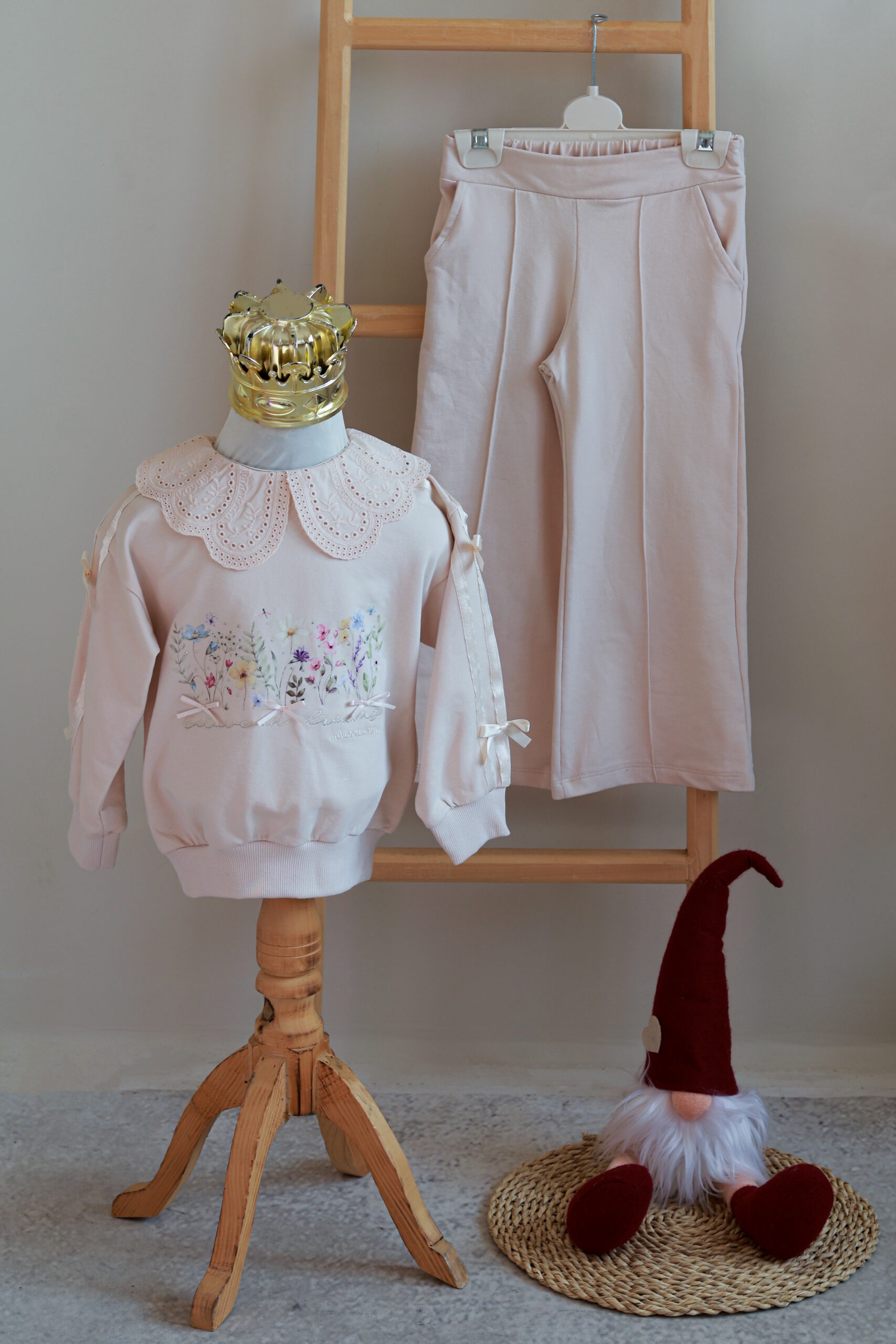 ست راحتی دخترانه پرند کرمی